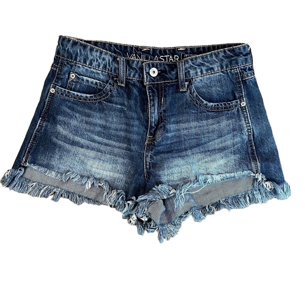 Vanilla Star Festival Short Juniors Size 7 Medium Wash Denim Cut Off Frayed